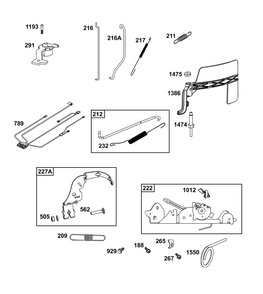 Controls Group Diagram and Parts List for 44U877-0003-B5 400000 - 699999 Briggs and Stratton Engine